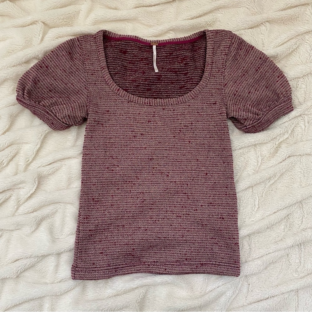 Free People metallic knit short sleeve blouse Sz XS